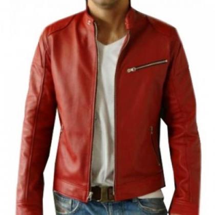 Smart Men Elegant Red Biker Jacket