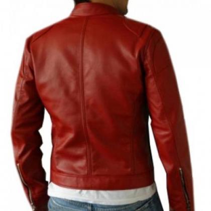 Smart Men Elegant Red Biker Jacket