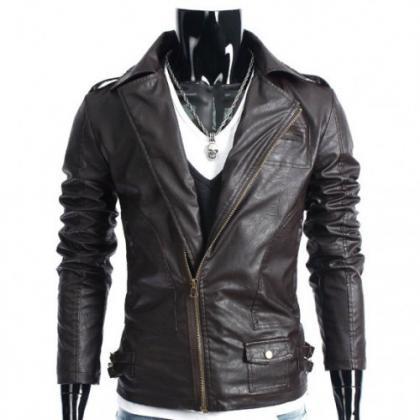Brown Decent And Slim Leather Handmade Jacket For..