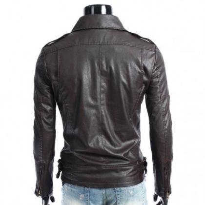 Brown Decent And Slim Leather Handmade Jacket For..