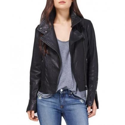 Elegant Black Colored Leather Jacket For Women