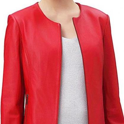 Women's Crop Cowskin Leather Jacket -..