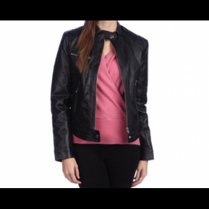 Chic Textured Women Leather Jacket