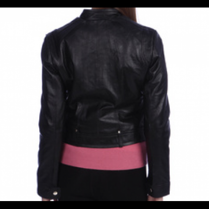 Chic Textured Women Leather Jacket