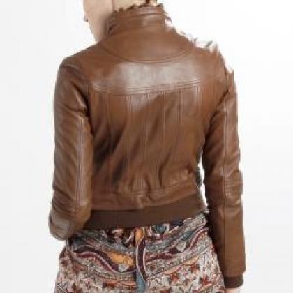 Avenue Bomber Leather Jacket For Women