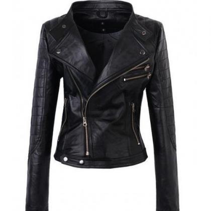 Attractive Black Colored Leather Jacket For Women