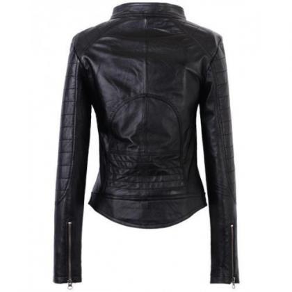 Attractive Black Colored Leather Jacket For Women