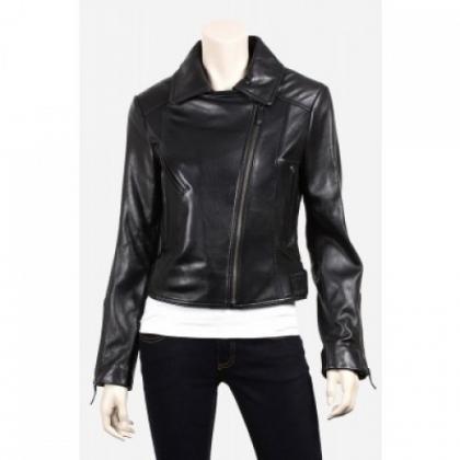Versatile Black Biker Leather Jacket For Women
