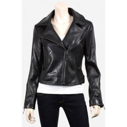 Versatile Black Biker Leather Jacket For Women