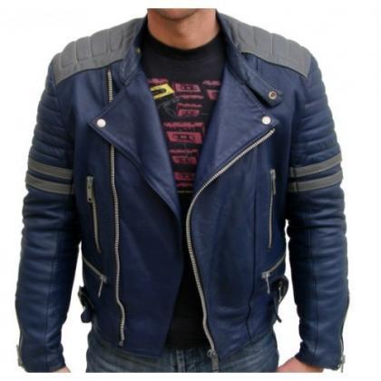 Comforting Blue Colored Handmade Leather Jacket..