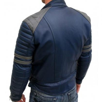 Comforting Blue Colored Handmade Leather Jacket..
