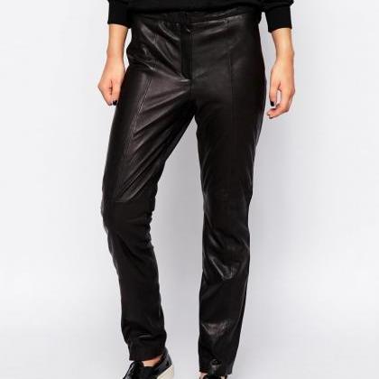 Sexy Women Black Leather Pants - Genuine Leather