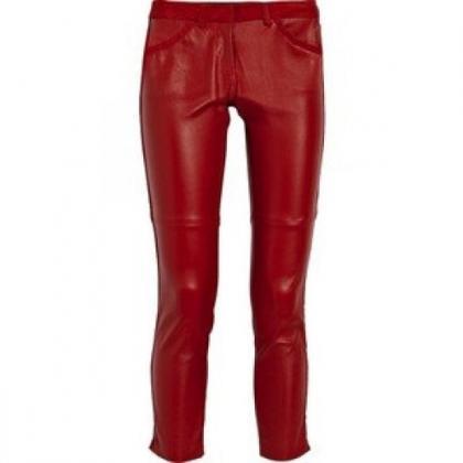 Modish And Trendy Red Colored Leather Pants For..