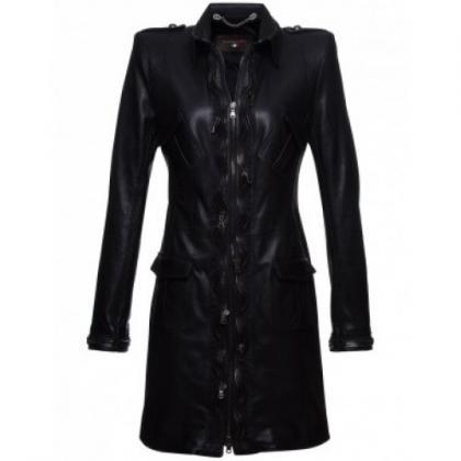 Black Beauty Long Leather Coat For Women