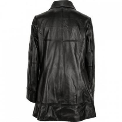 Mandarin Collar Biker Leather Jacket For Women