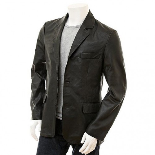 Decently Styled Black Colored Handmade Leathered Blazer For Men