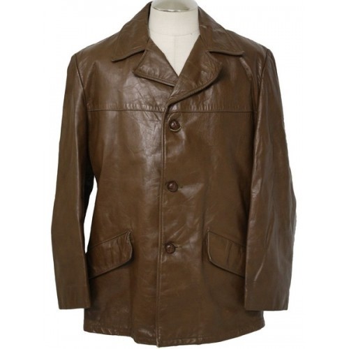 Slim Fitted Mens Blazer Brown Color Leather Coat Collar Style