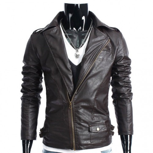 Brown Decent And Slim Leather Handmade Jacket For Men