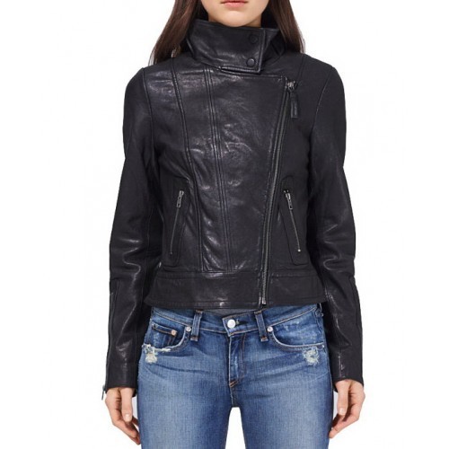 Elegant Black Colored Leather Jacket For Women