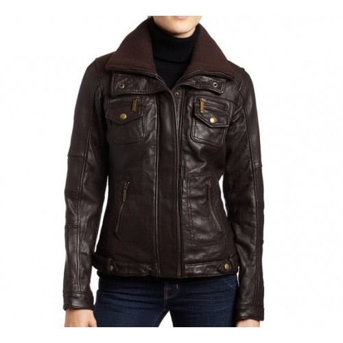 Graceful And Chic Handmade Brown Tinted Leather Jacket For Women