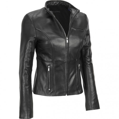 Beautifully Handmade Black Colored Leather Jacket For Women