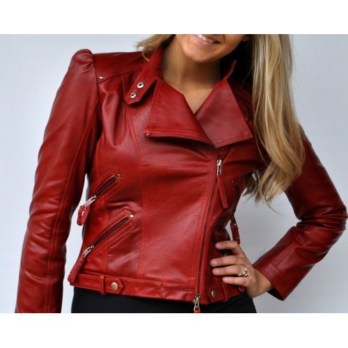 Ravishing Riva Red Style Red Biker Leather Jacket
