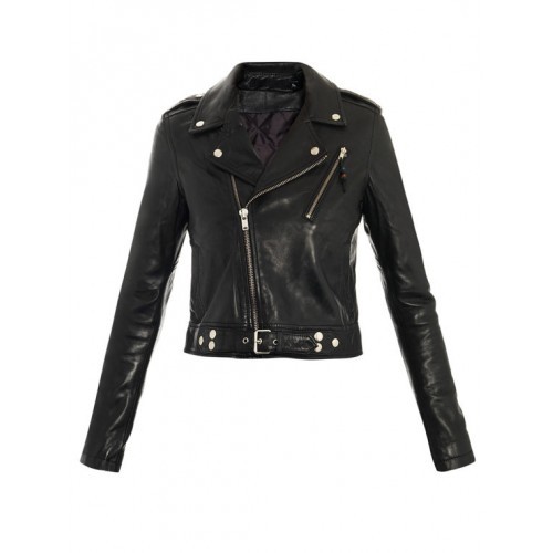 Elegant Black Tinted Handmade Leather Jacket For Women