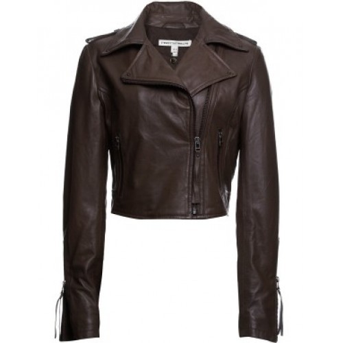 Edgy And Stylish Brown Biker Jacket Made From Original Leather For Women