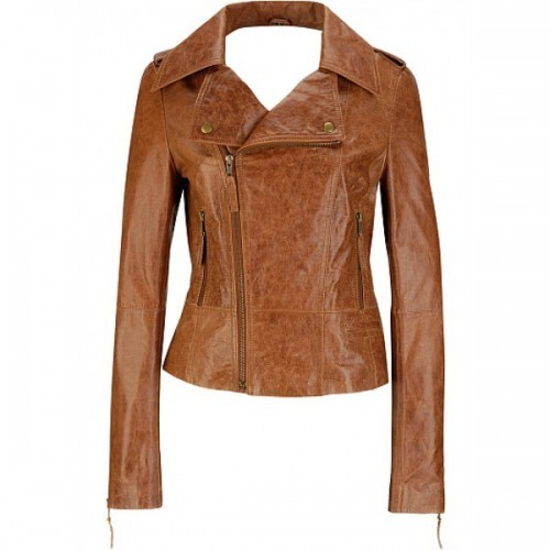 Women Distressed Brown Leather Motorcycle Jacket