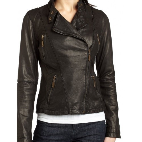 Original Women Black Zip Up Biker Leather Jacket