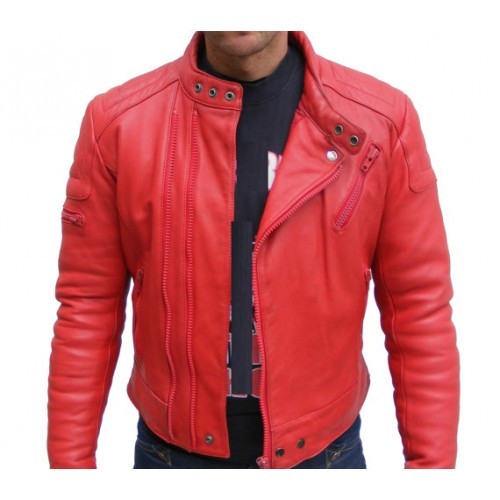 Archetypal And Voguish Handmade Red Biker Leather Jacket For Men
