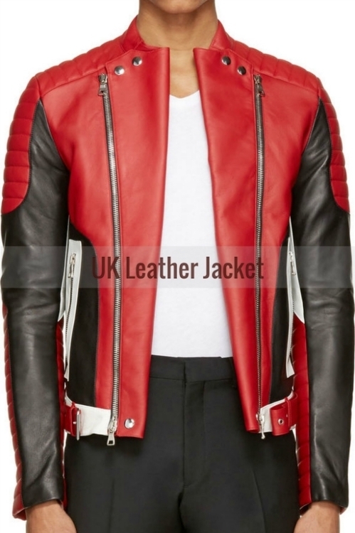 Custom Made Men Black & Red Biker Leather Jacket